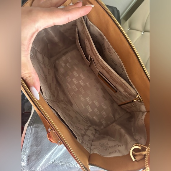 Michael Kors Signature Saffiano Leather Tan and Cream Satchel - Picture 6 of 9